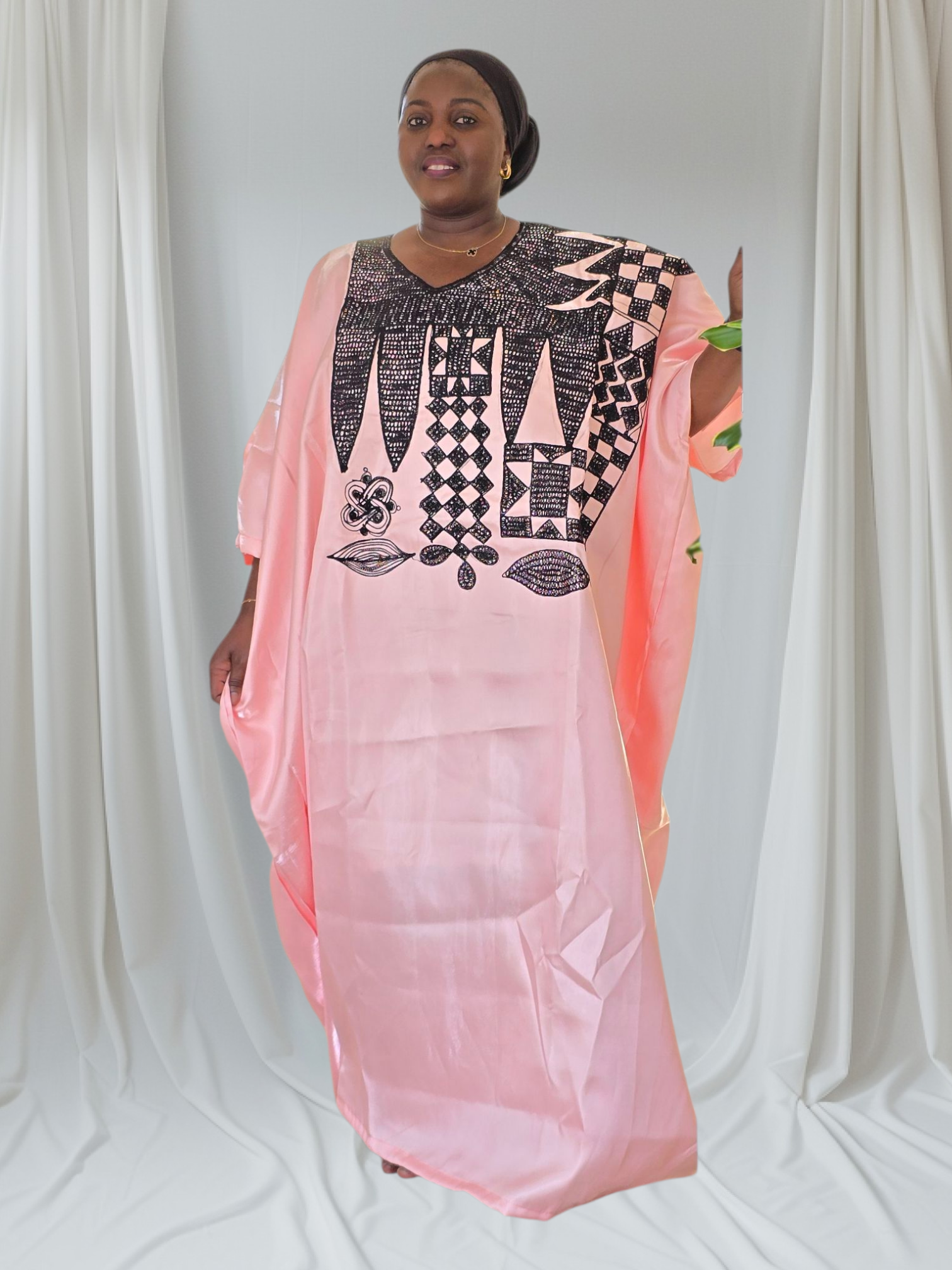 ABIKE ARIYIKE Elegant African Embroidered Boubou Kaftan – Available in Orange, Pink & White/Gold