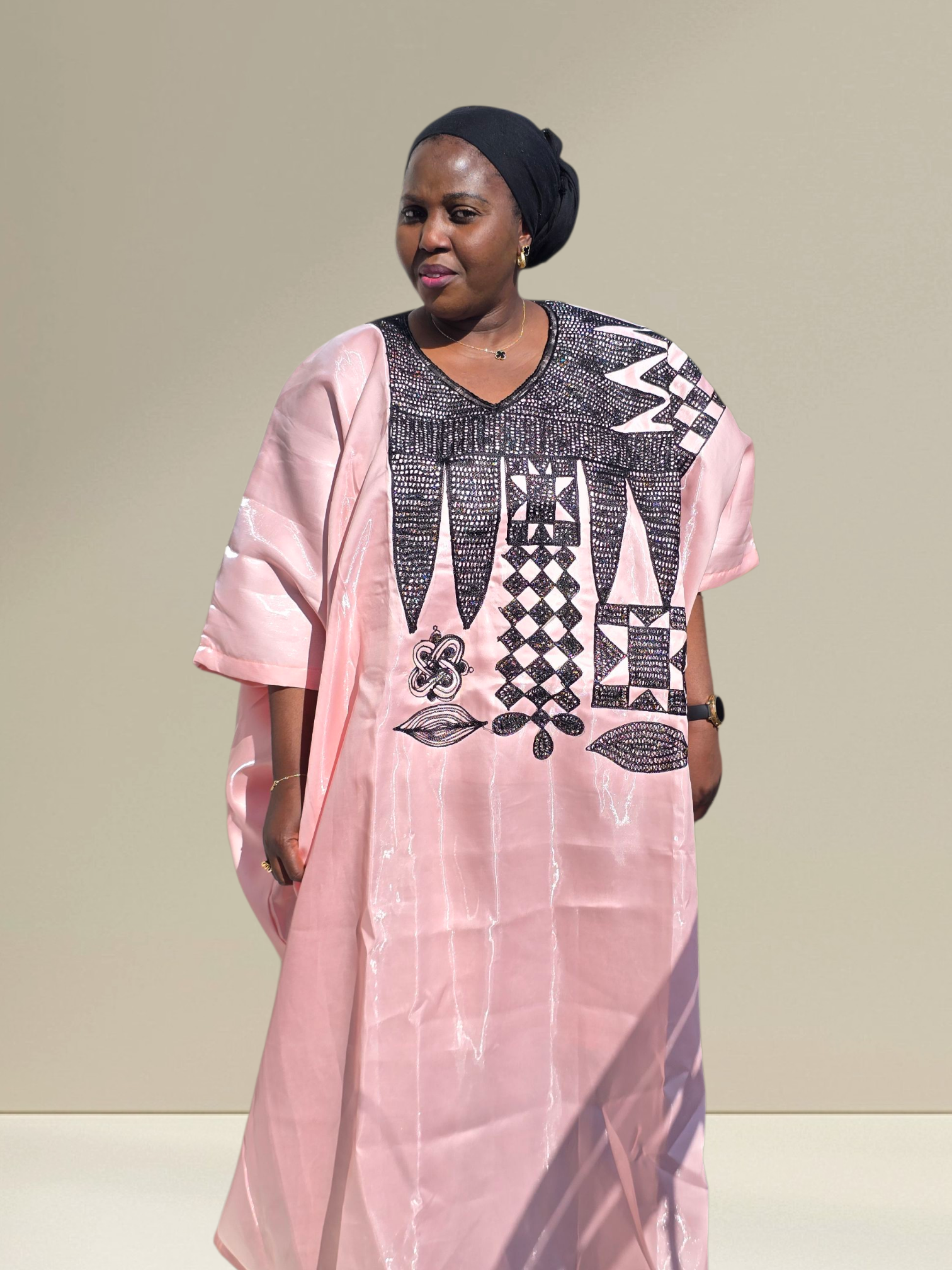 ABIKE ARIYIKE Elegant African Embroidered Boubou Kaftan – Available in Orange, Pink & White/Gold