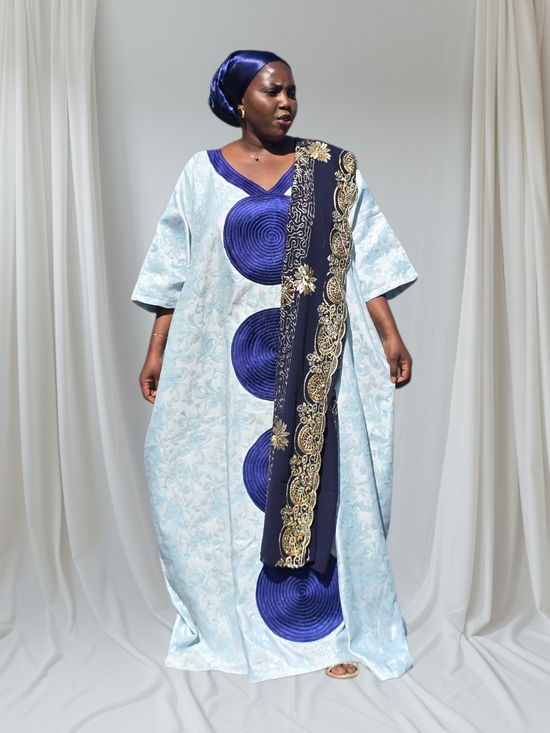 Ariyike Round Embroidered Damask Brocade Maxi Dress